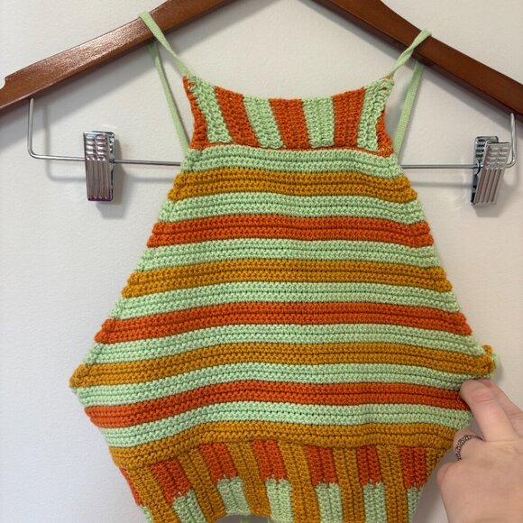 Urban Outfitters Crochet Tank Halter Crop Top Orange Green Size Small - Picture 2 of 9